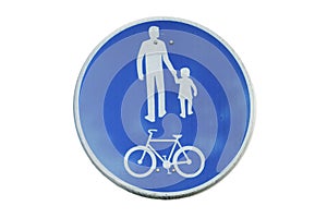 Road sign for bikes and pedestrians isolated on white background