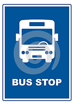 Road sign, Bus stop, white illustration on blue background, eps.