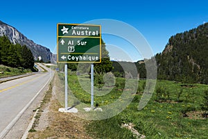 Road Sign in the Carretera Autral near the town of Coyhaique in Chile