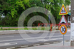 Road sign caution children. Background with copy space