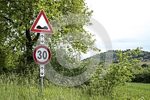 Road Sign Caution Speed Bumps Ahead