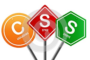 Road sign with CSS - Cascading Style Sheets word