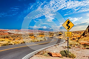 Road Sign for Curves in Desert