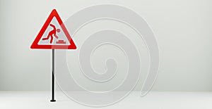 Road sign danger mines, 3d sign isolated on white background, copy space. 3D work and 3D illustration