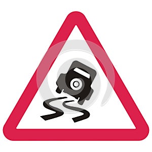 Road sign, danger of skidding, vector icon