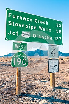 Road sign in the Death Valley - Highway West 190