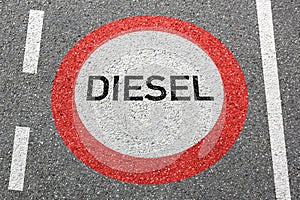 Road sign Diesel driving ban roadsign street not allowed restricted zone