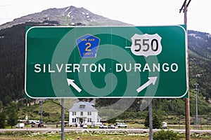 Road sign directing to Silverton and Durango, Colorado, USA photo