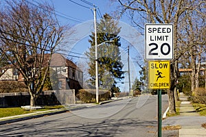 Road sign displaying 20 mph speed limit warning