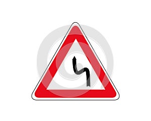 Road sign double turn, first left. Vector illustration