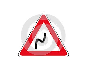 Road sign double turn, first right. Traffic sign, attention sharp turns vector