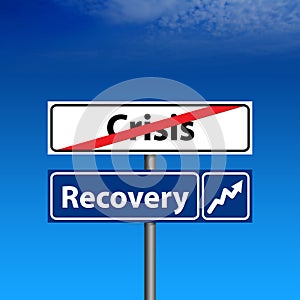 Road Sign The end of crisis, economic recovery