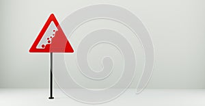 Road sign Falling Stones, 3d sign isolated on white background, copy space. 3D work and 3D illustration