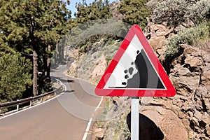 Road sign falling stones