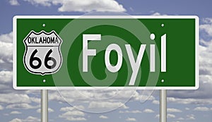 Road sign for Foyil Oklahoma on Route 66 photo