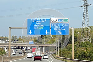 Road sign of the French highway with directions