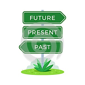 The Road Sign. Future, Present, Past. Vector Illustration