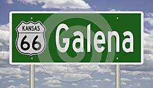 Road sign for Galena Kansas on Route 66