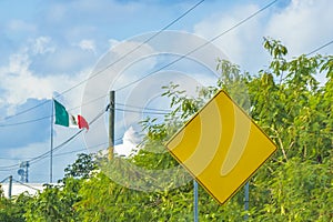 Road sign at highway motorway in Playa del Carmen Mexico