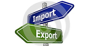 Road sign with import export word