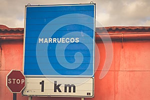 Road sign indicating the border of a Africa country: Morocco
