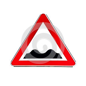 Road sign indicating speed bumps or uneven road isolated on white