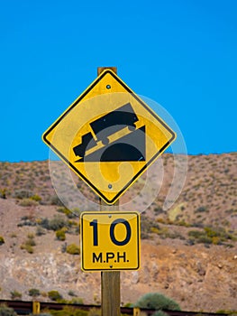 Traffic alerts downhill slope, mojave desert USA