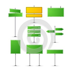 Road sign isolated. Highway traffic green signs. Transportation way information vector isolated plates