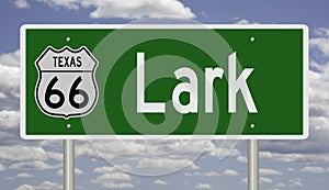 Road sign for Lark Texas on Route 66