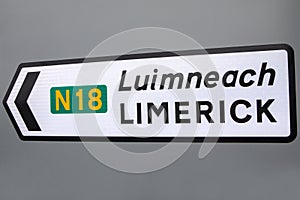 Road Sign for Limerick in Ireland