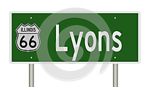 Road sign for Lyons Illinois on Route 66