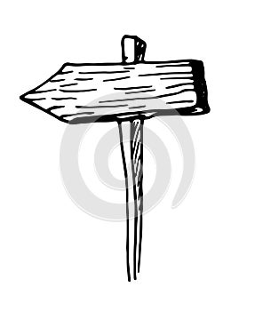 A road sign made of old wood. Vector of an isolated element of a wooden road sign with a rectangular board with a sharp end of the