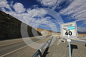 Road sign in the middle of ruta route 40, Argentina photo