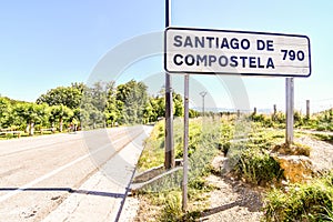 road sign in mountains, camino de santiago walk from france to santiago de compostela galicia spain