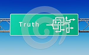 Road sign with multiple paths to the truth