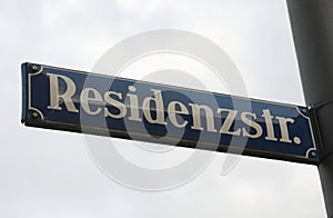 Road Sign in Munich with name Residenz Strasse of a famouse plac