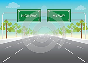 Road sign with my way and high way words on highway.