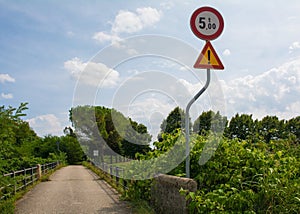 Road Sign on Narrow Bridge