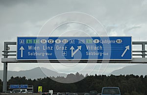 Road sign near the Border between Italy and Austria ans slovenia photo