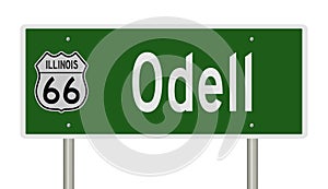 Road sign for Odell Illinois on Route 66