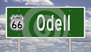 Road sign for Odell Illinois on Route 66