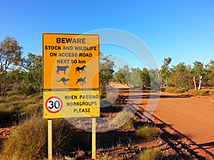 Road sign in outback Australia Beware caution
