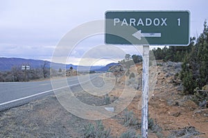 A road sign for Paradox