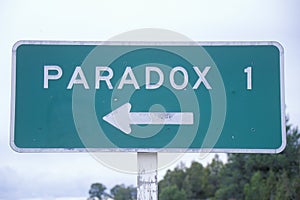 A road sign for Paradox