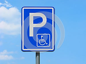 Road sign, parking for disabled