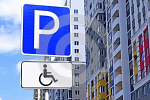 Road sign Parking for disabled