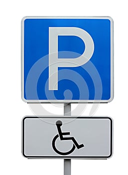 Road sign Parking, place for the disabled. isolate.