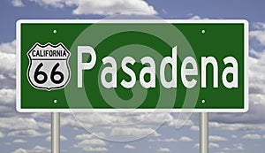 Road sign for Pasadena California on Route 66 photo