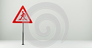 Road sign Pedestrian crossing, 3d sign isolated on white background, copy space. 3D work and 3D illustration