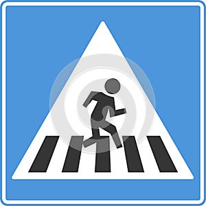 Road sign pedestrian crossing. Warning for vehicle drivers.